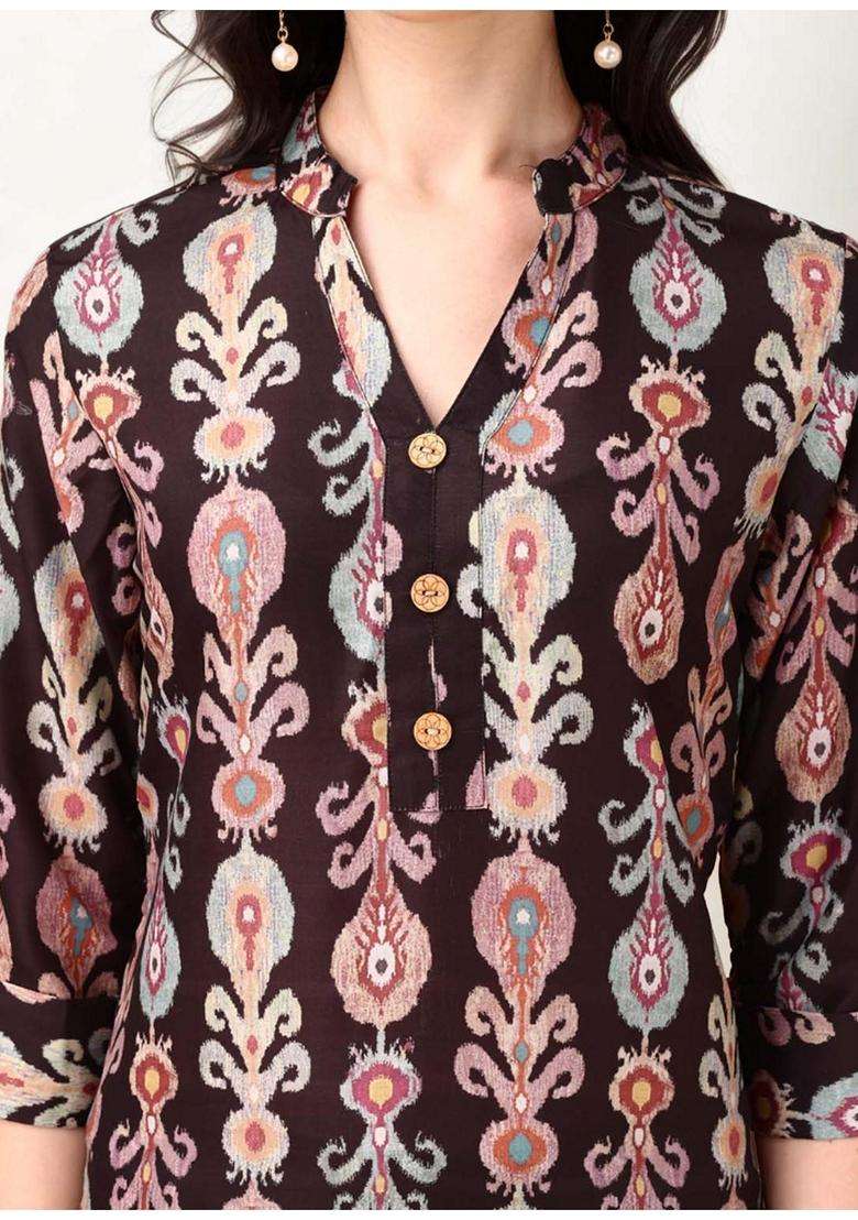 Brown Printed Muslin Co-Ord Set - Indya