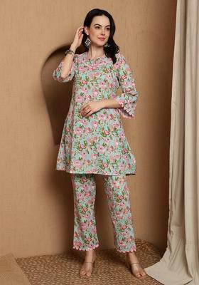 Green Floral Cotton Co-Ord Set