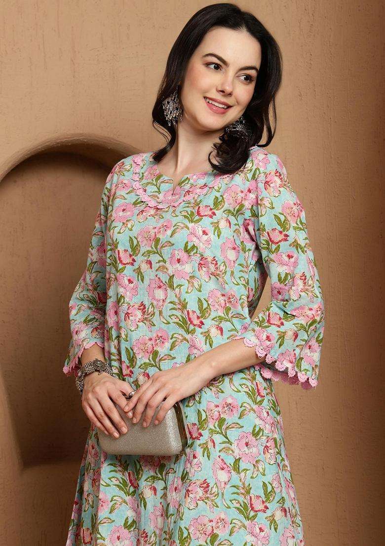 Green Floral Cotton Co-Ord Set - Indya