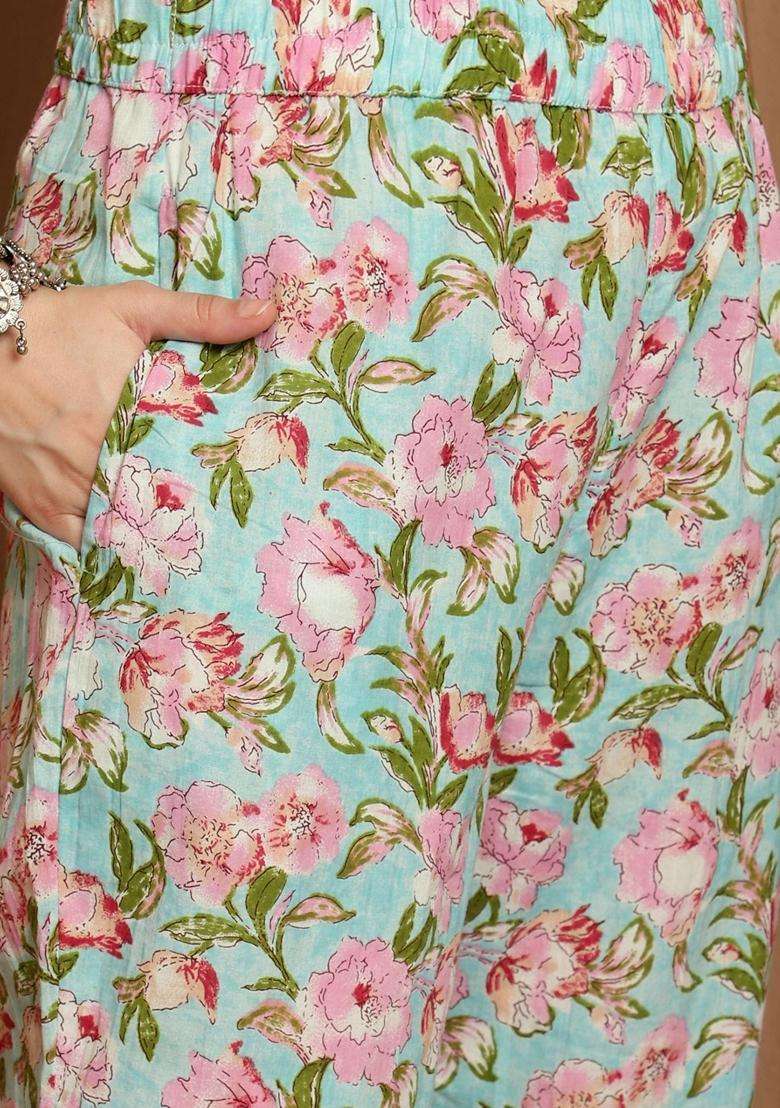 Green Floral Cotton Co-Ord Set - Indya