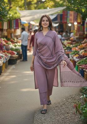 Purple Solid Rayon Kurta Set