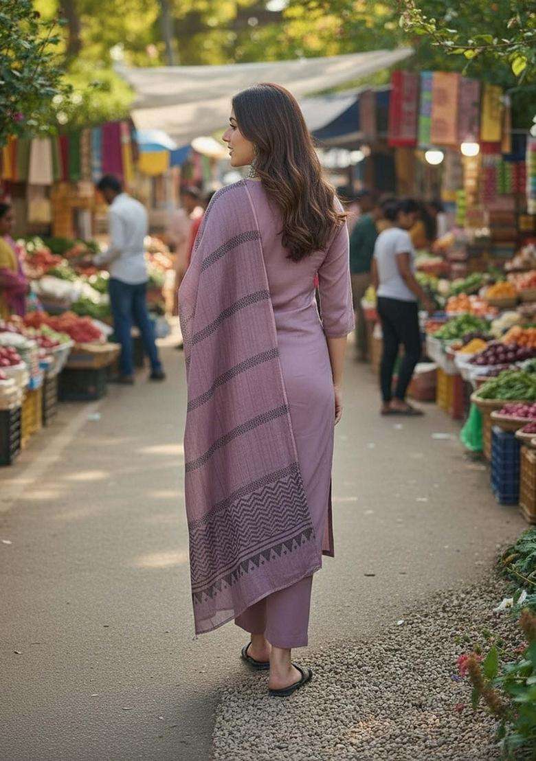 Purple Solid Rayon Kurta Set - Indya