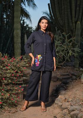 Black Solid Cotton Co-Ord Set