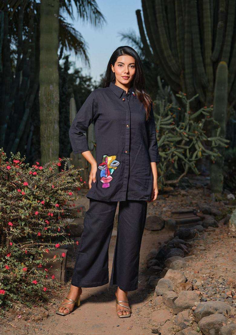 Black Solid Cotton Co-Ord Set - Indya