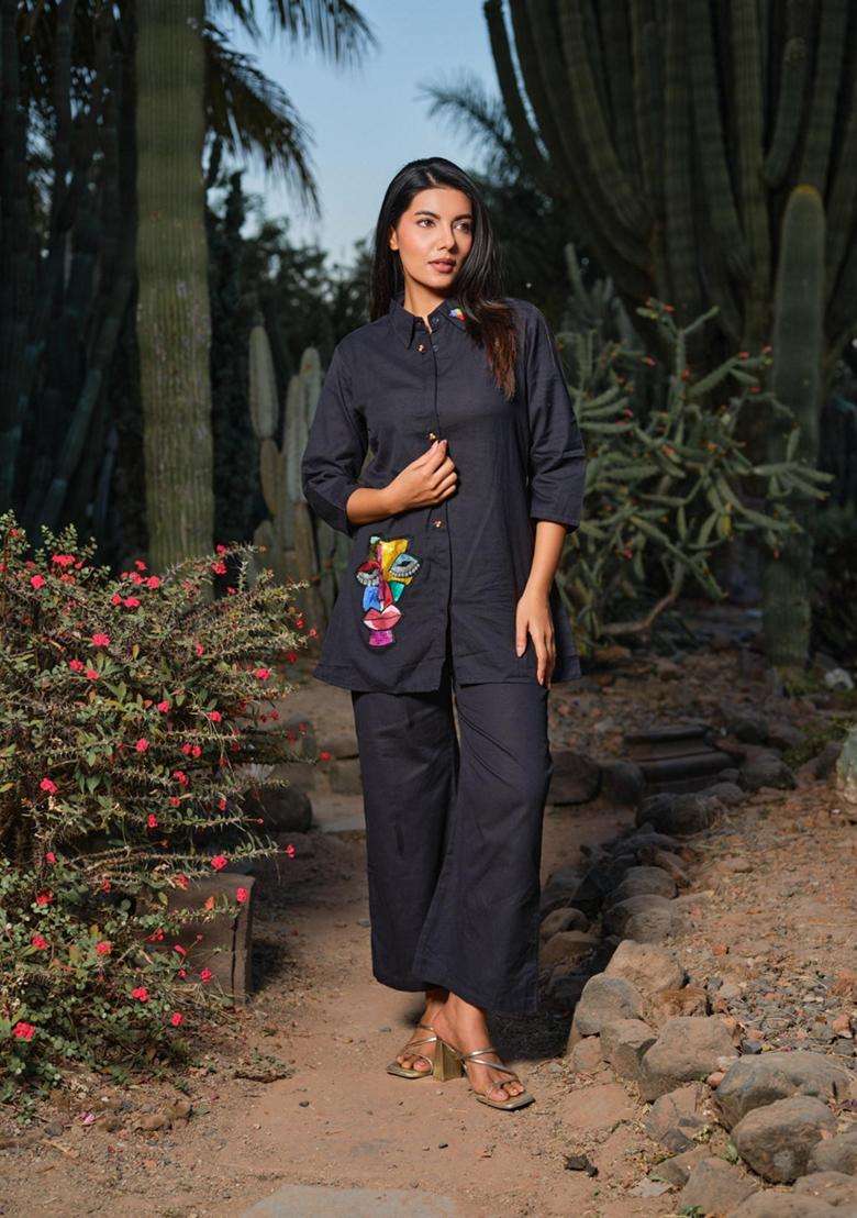 Black Solid Cotton Co-Ord Set - Indya