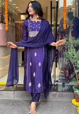 Blue Embroidery Rayon Kurta Set