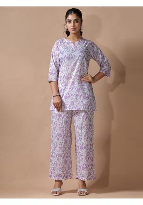 Purple Floral Cotton Co-Ord Set