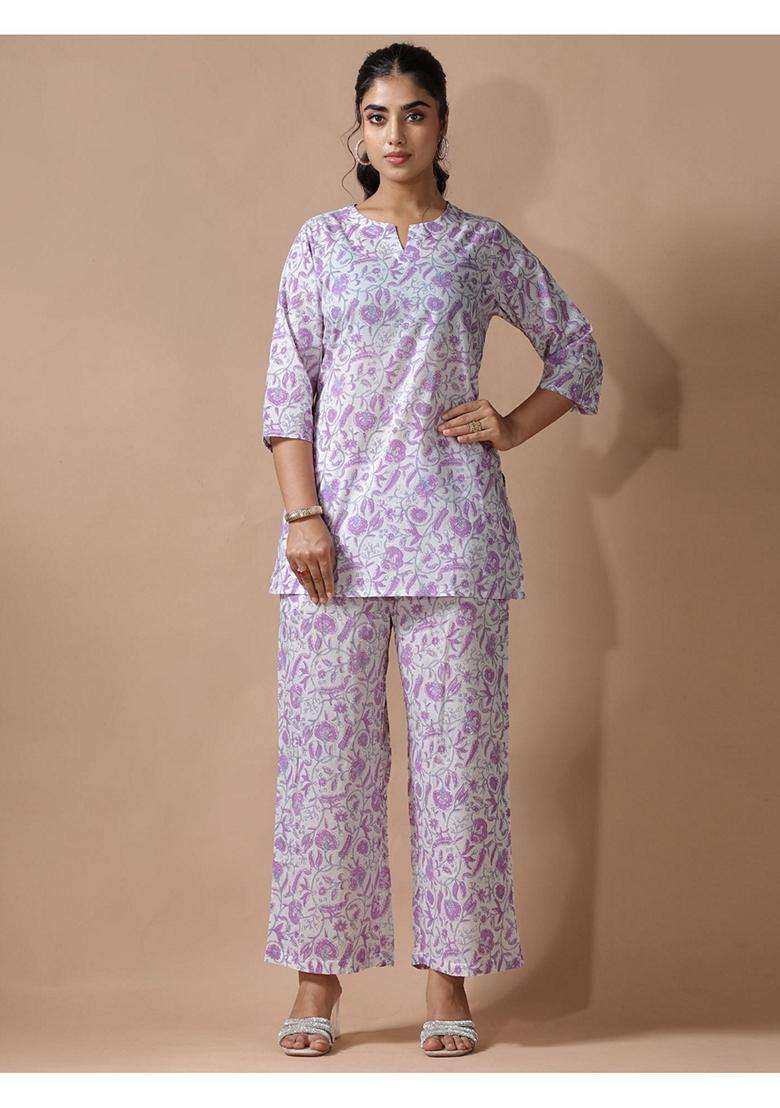 Purple Floral Cotton Co-Ord Set - Indya
