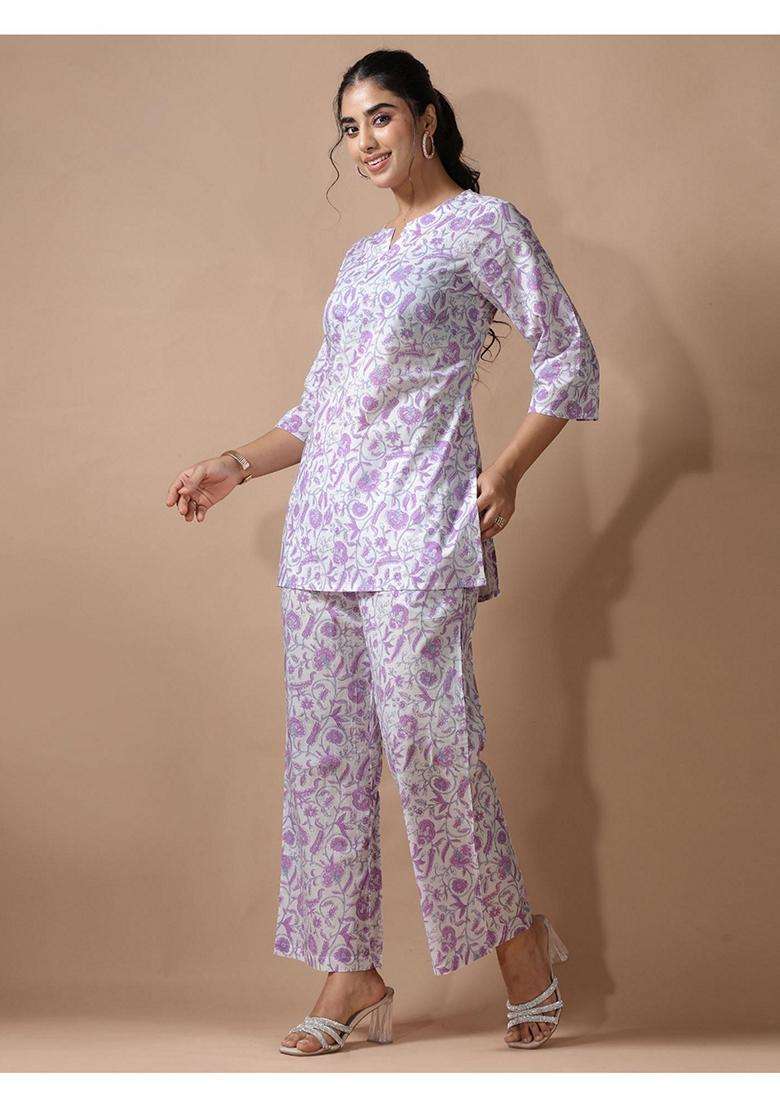 Purple Floral Cotton Co-Ord Set - Indya