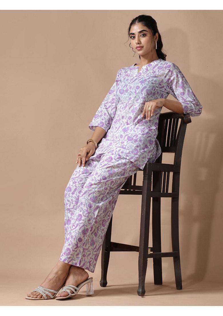 Purple Floral Cotton Co-Ord Set - Indya