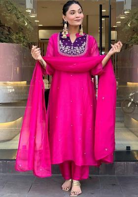Pink Embroidery Rayon Anarkali Set