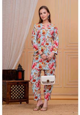 Blue Floral Rayon Co-Ord Set