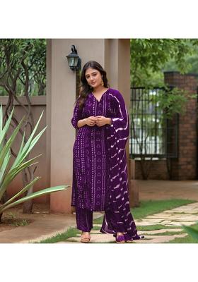 Purple Printed Rayon Kurta Set