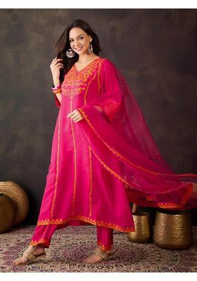 Pink Embroidery Silk Kurta Set