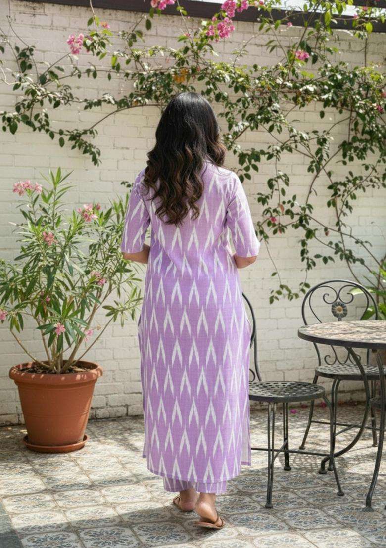 Lavender Printed Rayon Kurta Set - Indya