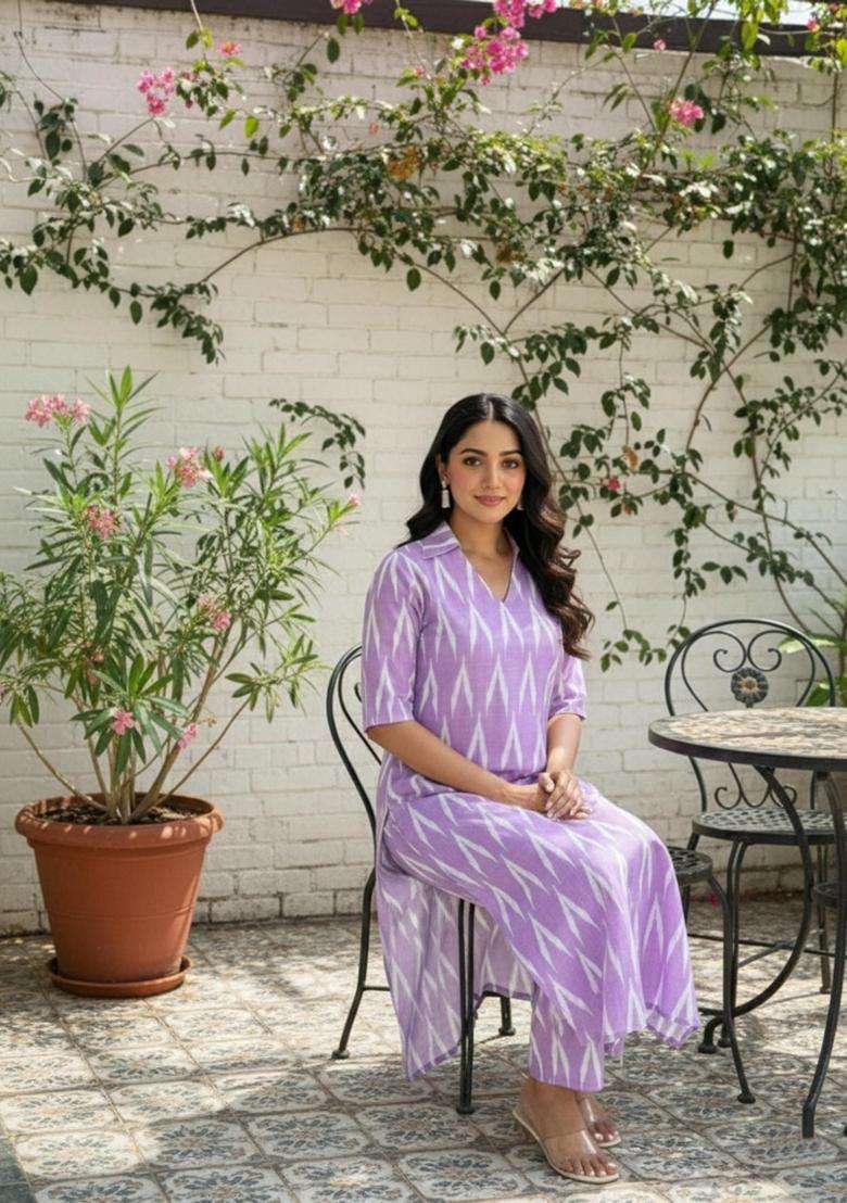 Lavender Printed Rayon Kurta Set - Indya