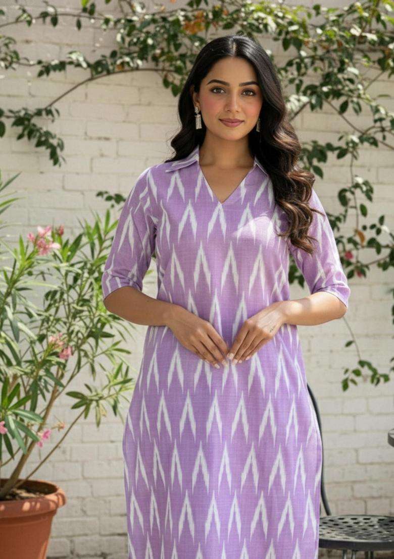 Lavender Printed Rayon Kurta Set - Indya