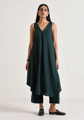Green Solid Rayon Kurta Set