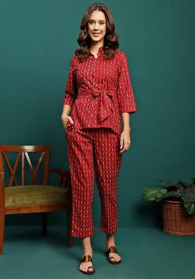 Red Printed Cotton Co-Ord Set