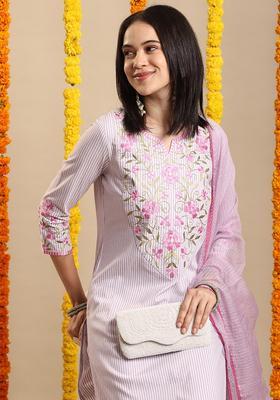 Lavender Stripes Rayon Kurta Set
