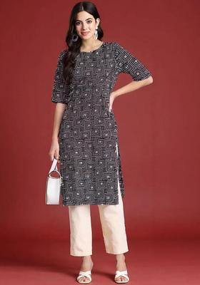 Black Printed Crepe Kurta Set