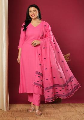 Pink Solid Rayon Kurta Set