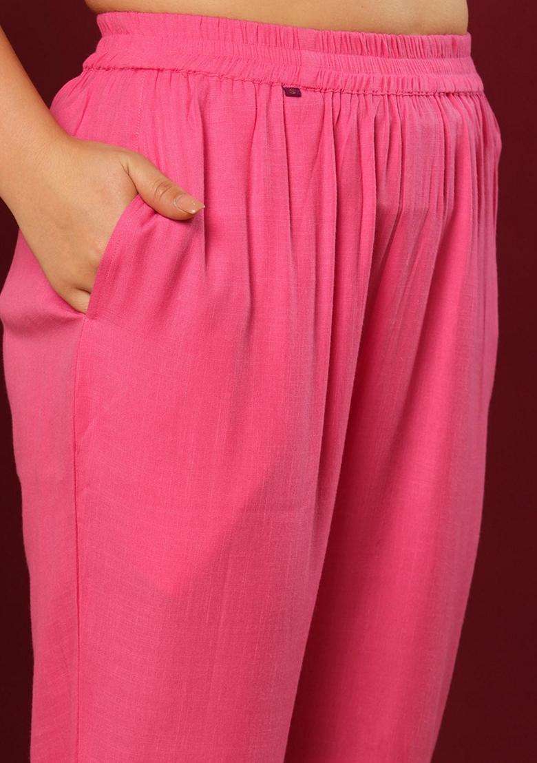 Pink Solid Rayon Kurta Set - Indya