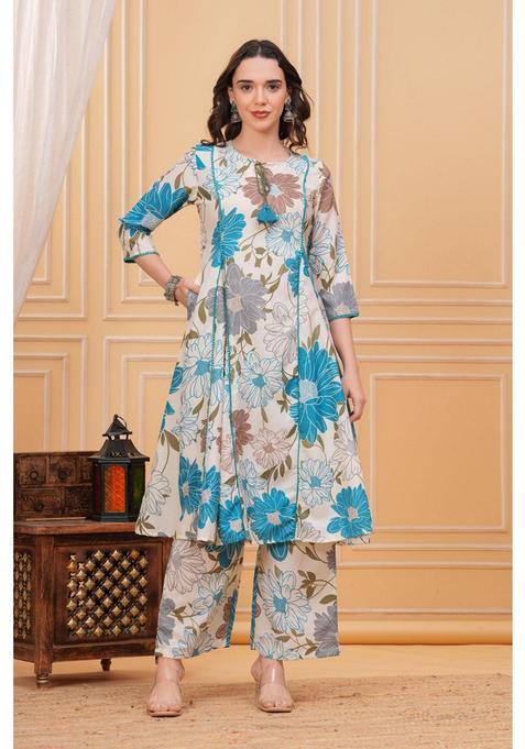 Green Floral Rayon Palazzo Set — view on Indya