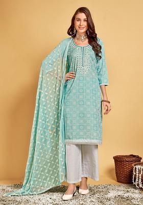 Blue Embroidery Viscose Kurta Set