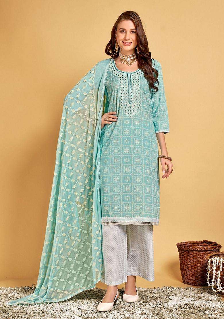 Blue Embroidery Viscose Kurta Set - Indya