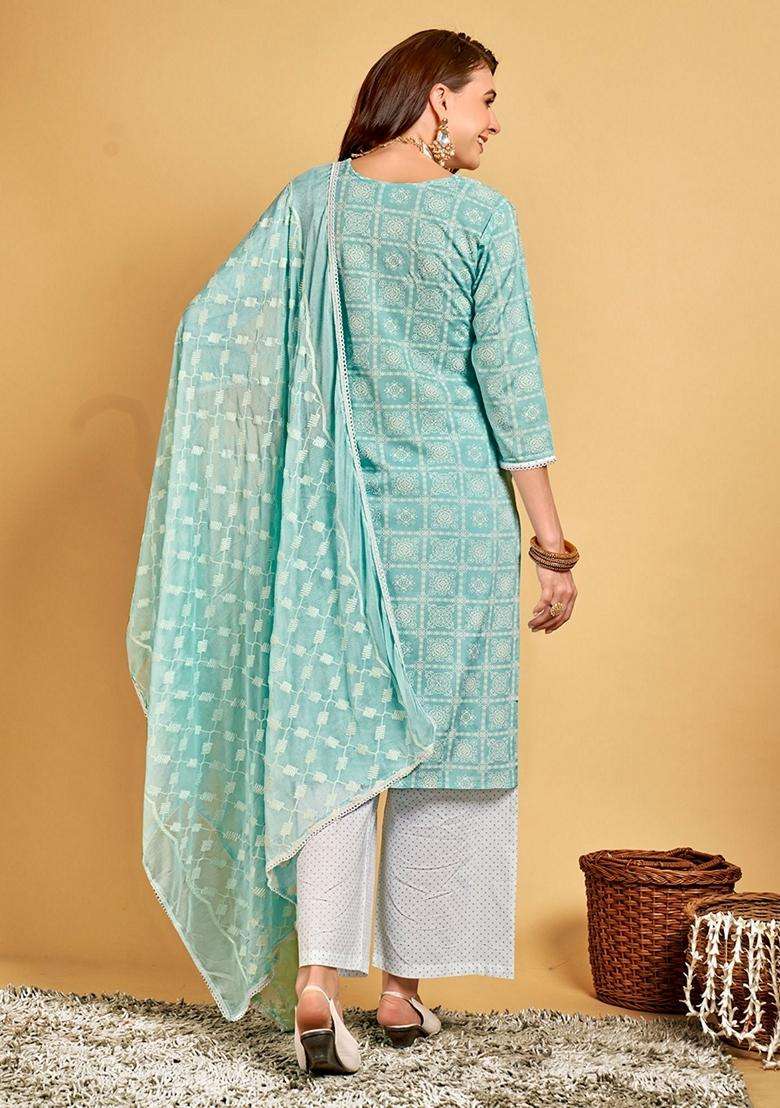 Blue Embroidery Viscose Kurta Set - Indya