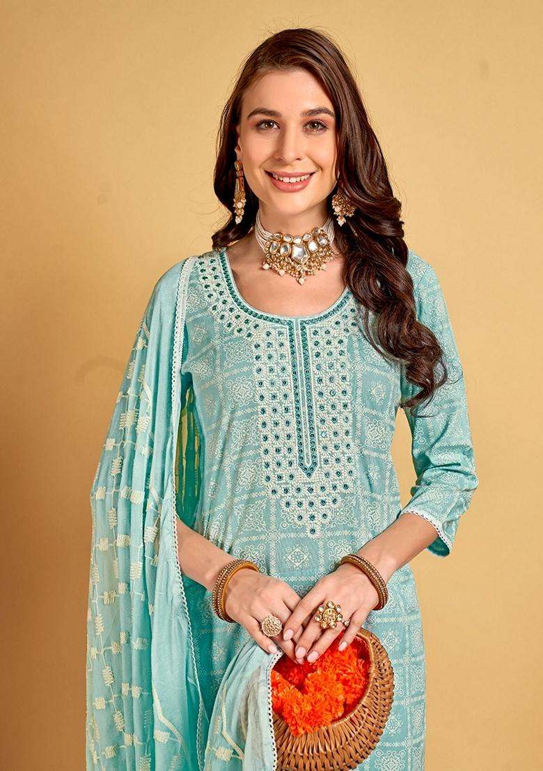 Blue Embroidery Viscose Kurta Set - Indya