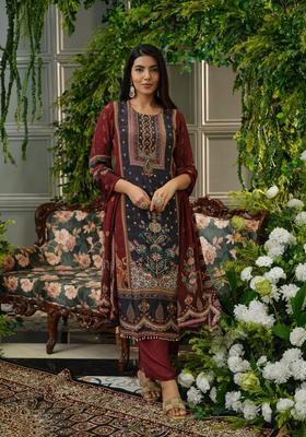 Maroon Printed Polyester Kurta Set