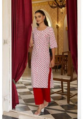 White Printed Crepe Kurta Set