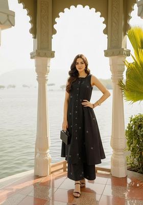 Black Printed Rayon Palazzo Set