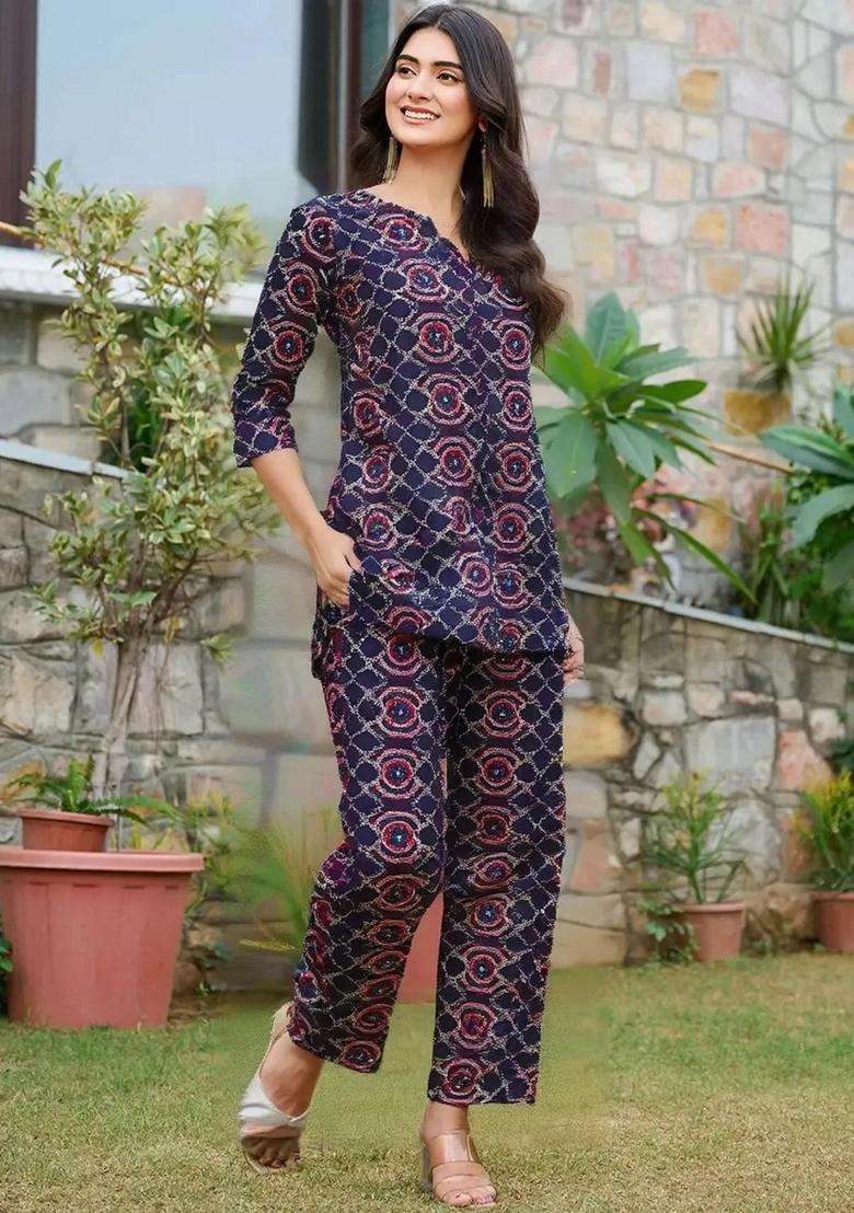 Black Printed Cotton Co-Ord Set - Indya