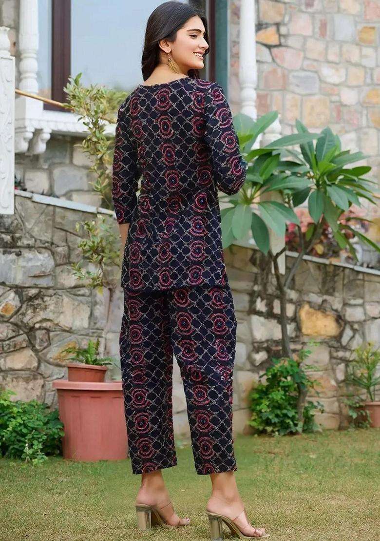 Black Printed Cotton Co-Ord Set - Indya
