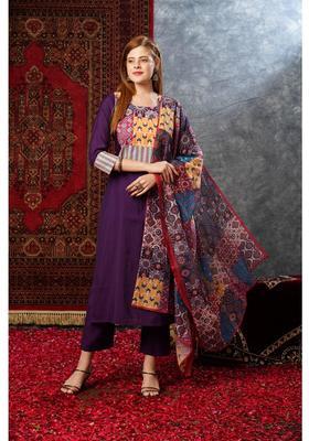 Purple Printed Rayon Kurta Set