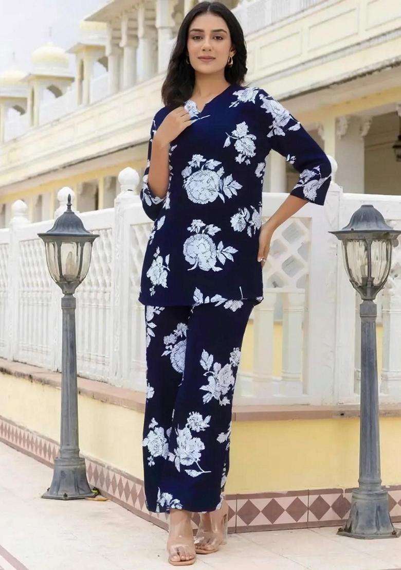 Blue Floral Cotton Co-Ord Set - Indya