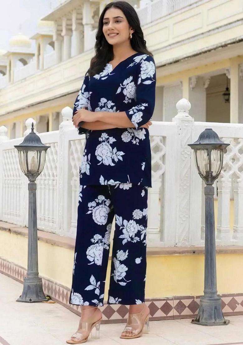 Blue Floral Cotton Co-Ord Set - Indya