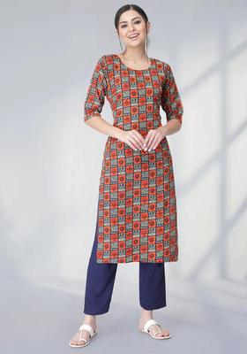 Multicolor Printed Crepe Kurta Set