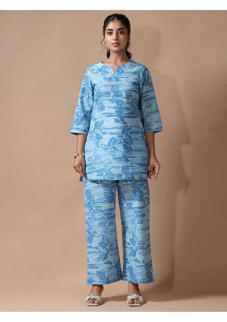 Blue Floral Cotton Co-Ord Set - Indya