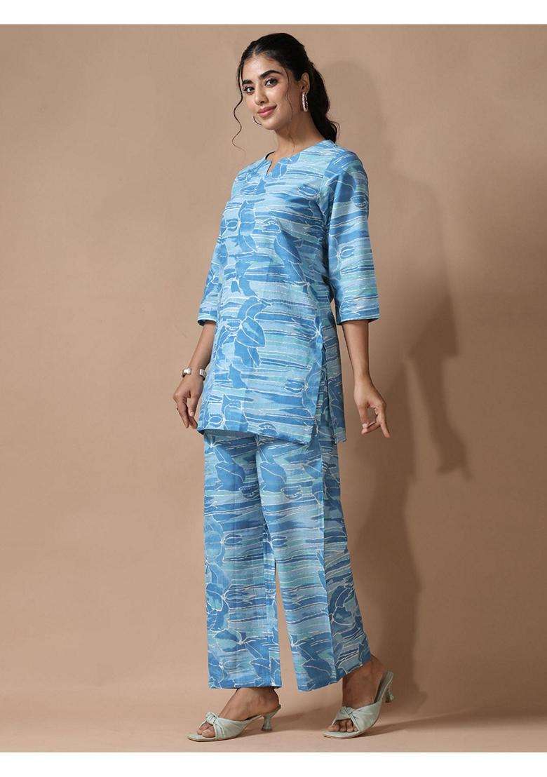 Blue Floral Cotton Co-Ord Set - Indya