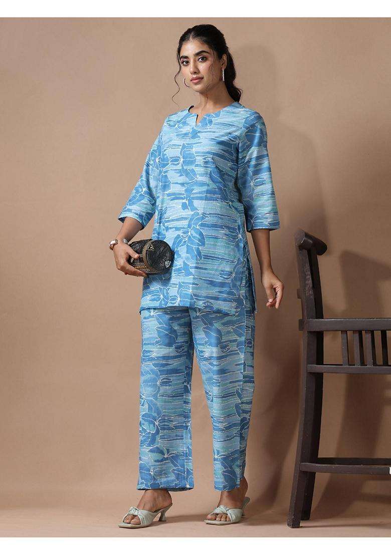 Blue Floral Cotton Co-Ord Set - Indya