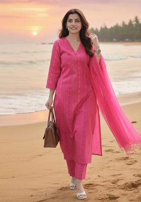 Pink Stripes Rayon Kurta Set