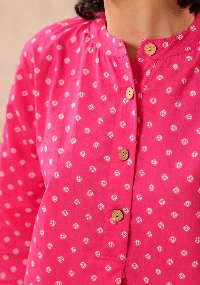 Pink Printed Cotton Kurta Set - Indya
