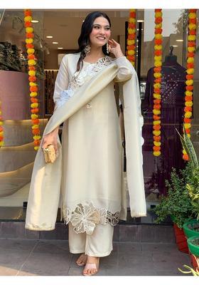 Cream Embroidery Rayon Kurta Set