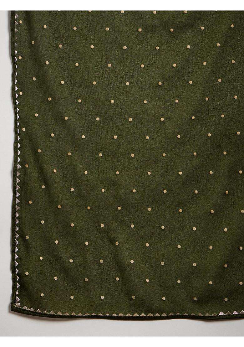 Green Embroidery Georgette Kurta Set - Indya