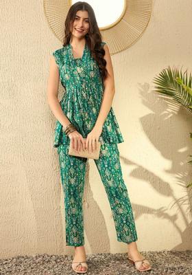 Green Printed Blended Co-Ord Set