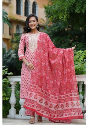 Baby Pink Printed Cotton Kurta Set